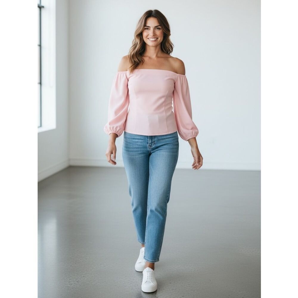 TopShop Baby Pink Off The Shoulder Top Blouse Sz 14